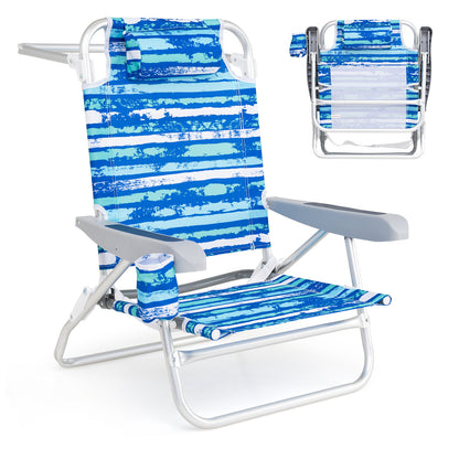 2 Pack Folding Beach Chair with Adjustable Positions and Head Pillow, Blue Beach & Lawn Chairs at Gallery Canada