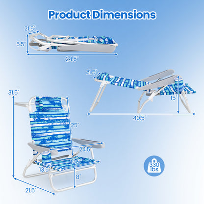 2 Pack Folding Beach Chair with Adjustable Positions and Head Pillow, Blue Beach & Lawn Chairs at Gallery Canada