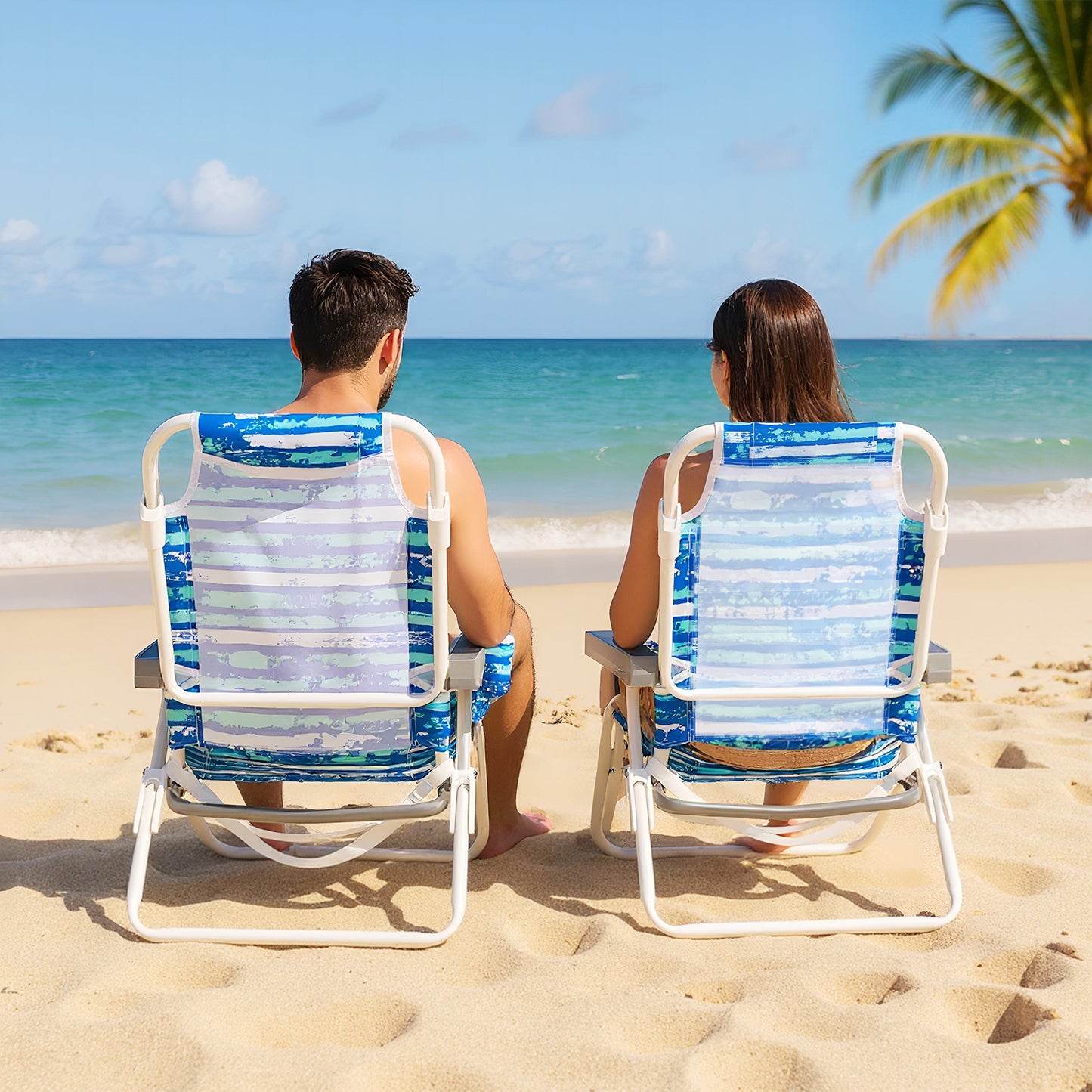 2 Pack Folding Beach Chair with Adjustable Positions and Head Pillow, Blue Beach & Lawn Chairs at Gallery Canada
