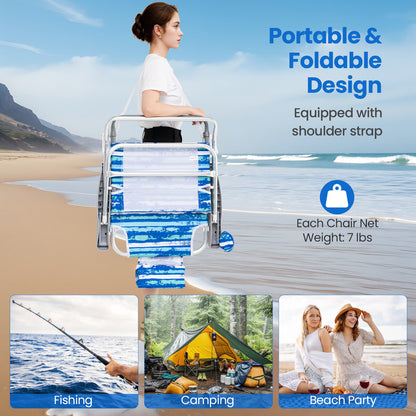 2 Pack Folding Beach Chair with Adjustable Positions and Head Pillow, Blue Beach & Lawn Chairs at Gallery Canada