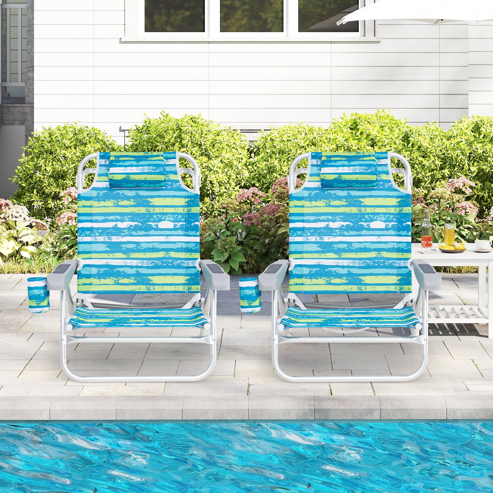 2 Pack Folding Beach Chair with Adjustable Positions and Head Pillow, Green Beach & Lawn Chairs at Gallery Canada