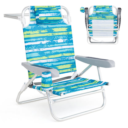 2 Pack Folding Beach Chair with Adjustable Positions and Head Pillow, Green Beach & Lawn Chairs at Gallery Canada