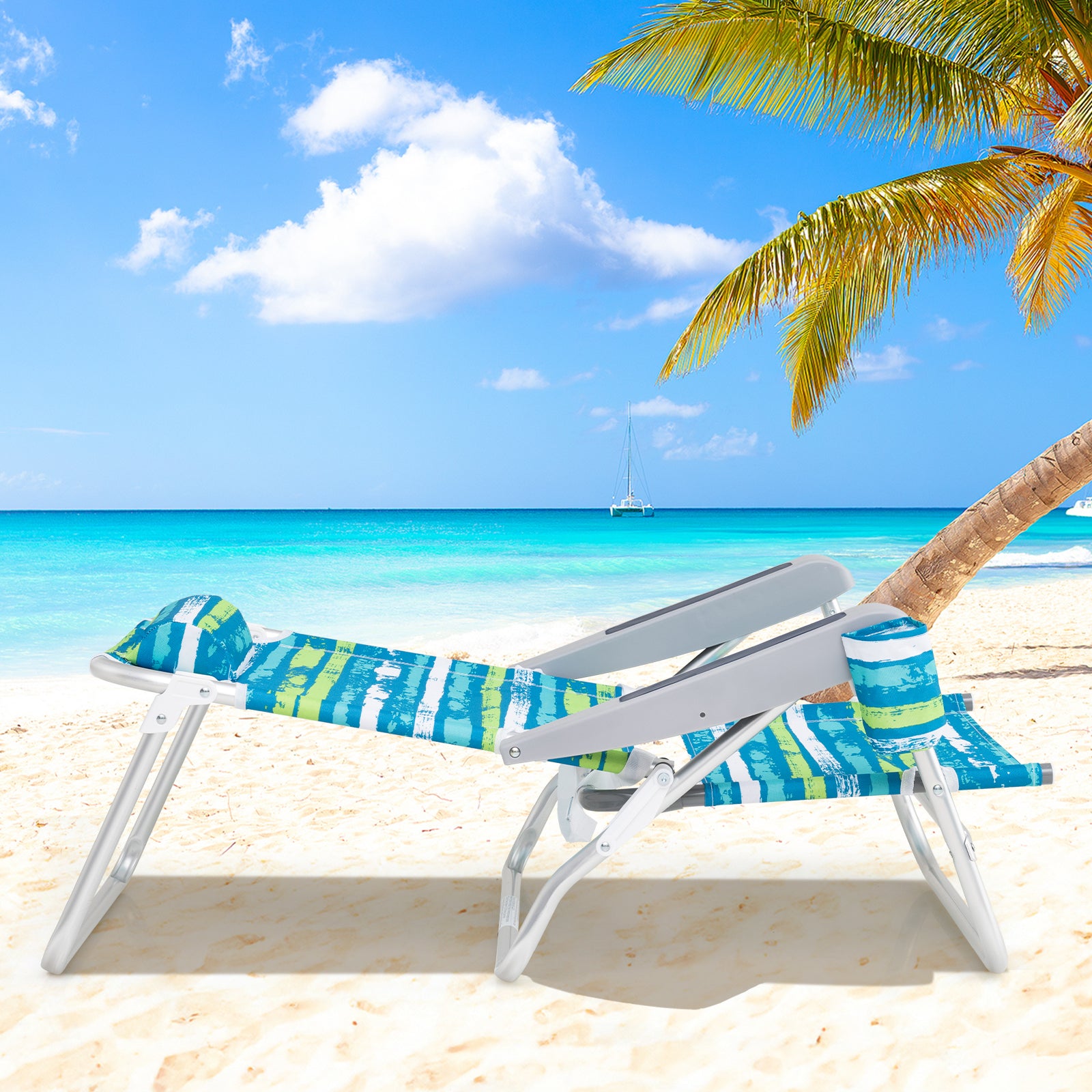 2 Pack Folding Beach Chair with Adjustable Positions and Head Pillow, Green Beach & Lawn Chairs at Gallery Canada