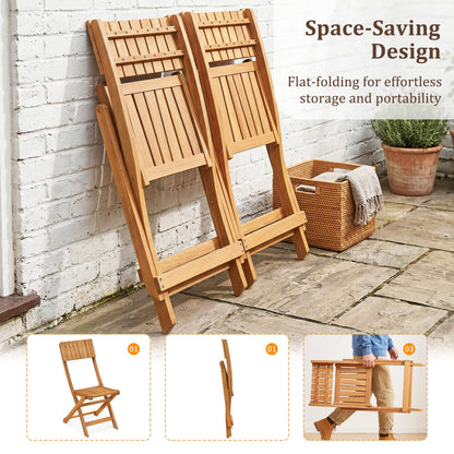 Folding Wood Dining Chairs, 2 Pack, Slatted Backrest Patio Dining Chairs at Gallery Canada