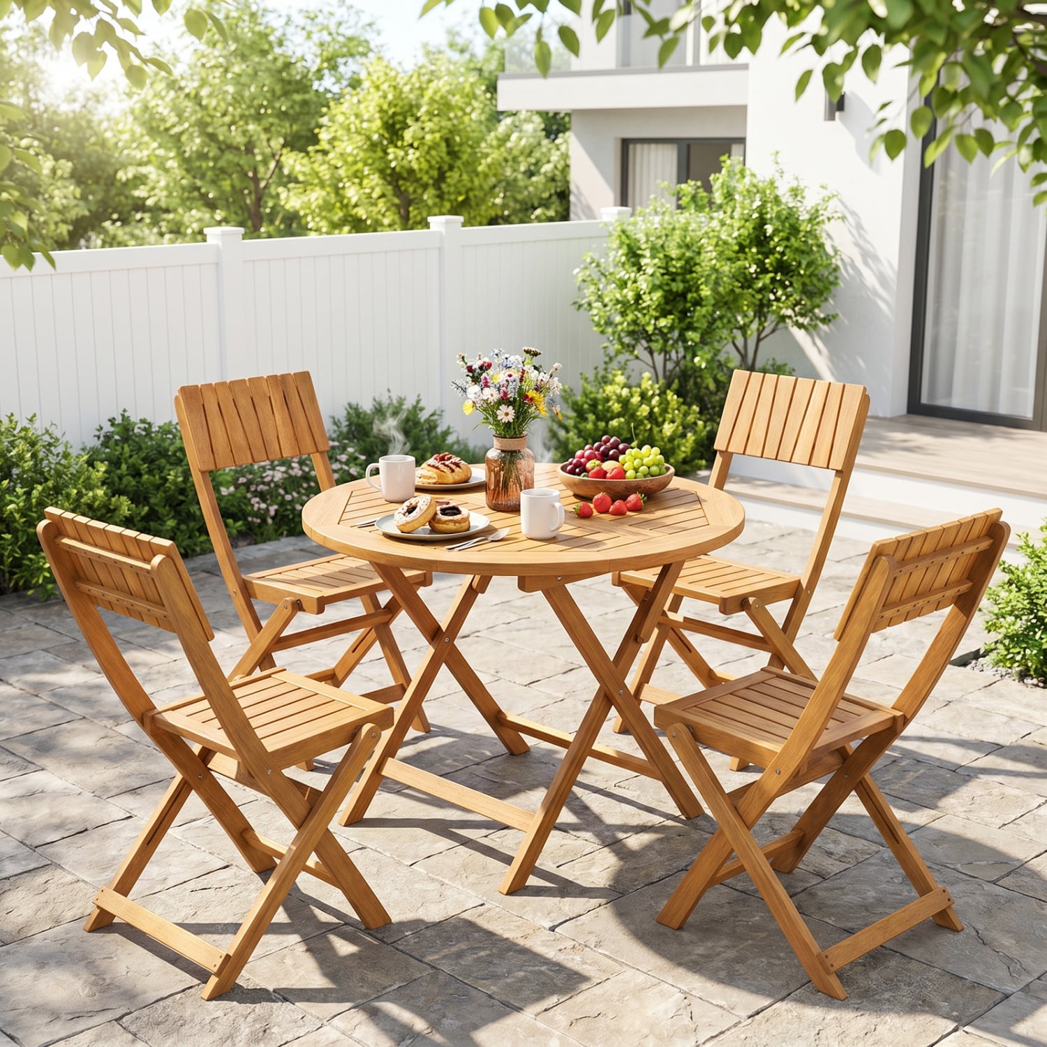 Folding Wood Dining Chairs, 2 Pack, Slatted Backrest Patio Dining Chairs at Gallery Canada