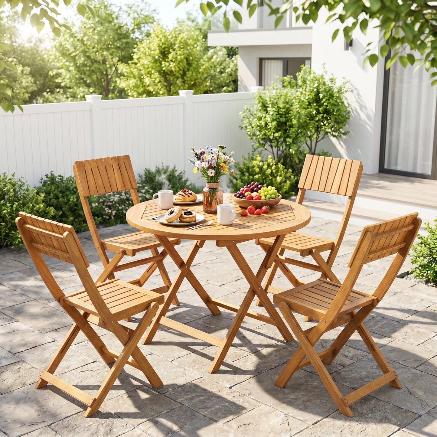 Folding Wood Dining Chairs, 2 Pack, Slatted Backrest Patio Dining Chairs at Gallery Canada