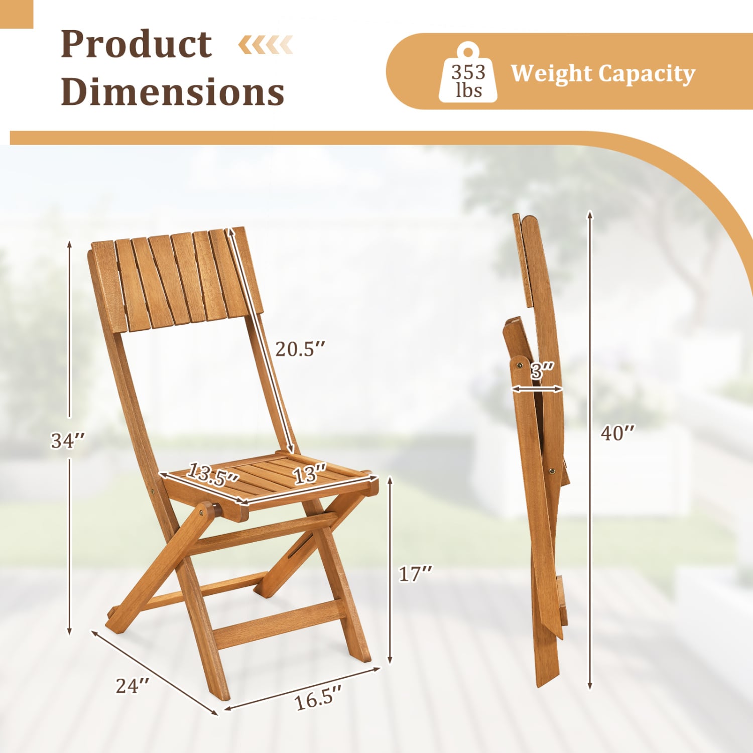 Folding Wood Dining Chairs, 2 Pack, Slatted Backrest Patio Dining Chairs at Gallery Canada