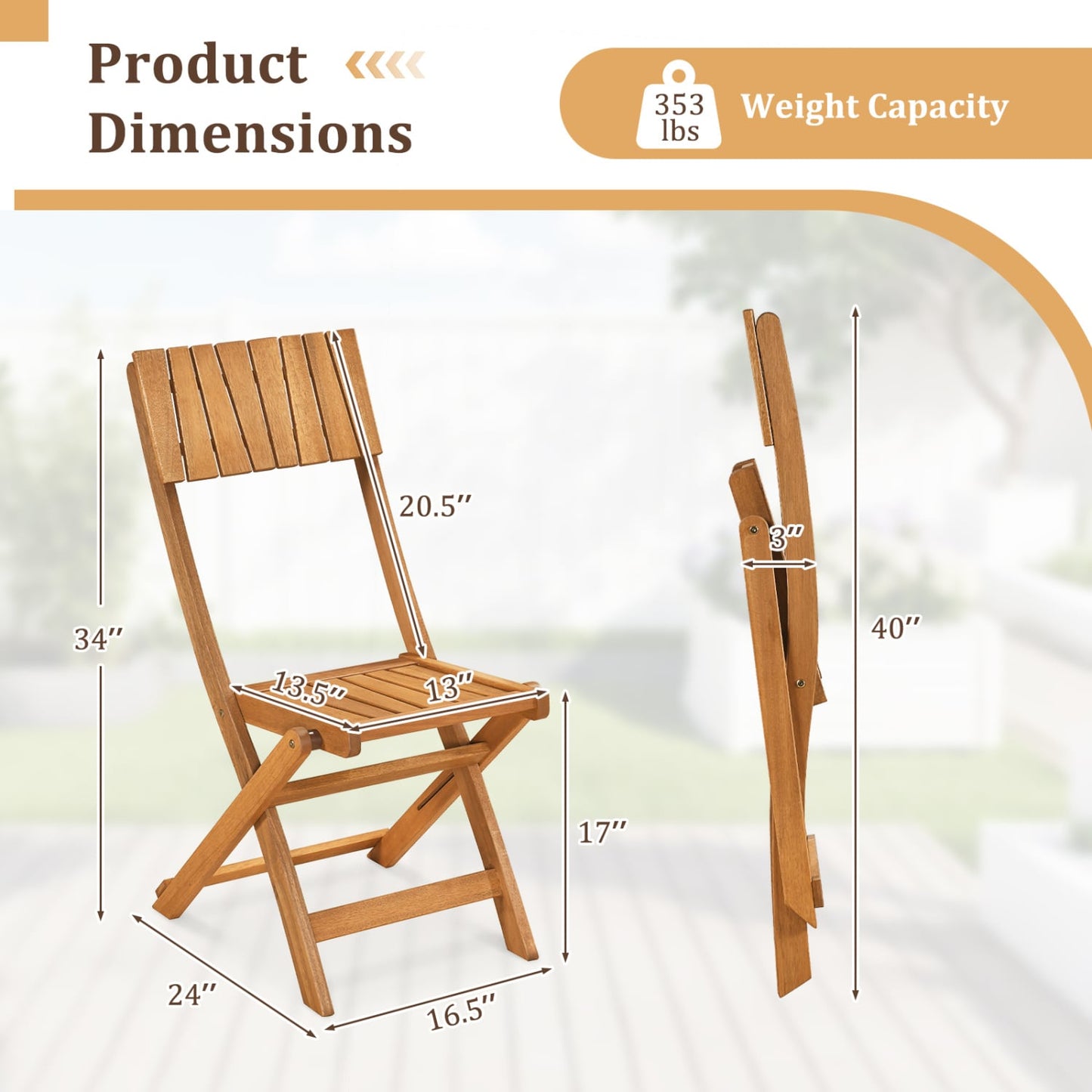 Folding Wood Dining Chairs, 2 Pack, Slatted Backrest Patio Dining Chairs at Gallery Canada