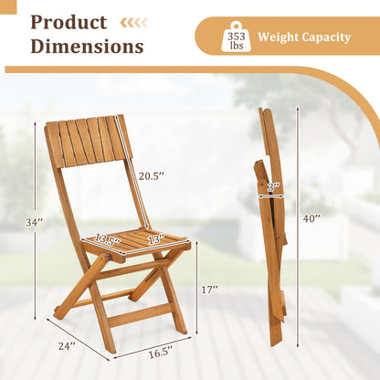 Folding Wood Dining Chairs, 2 Pack, Slatted Backrest Patio Dining Chairs at Gallery Canada
