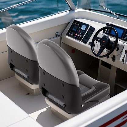 2-Pack Folding High Back Boat Chairs with Sponge Padding and Fixing Bolts-BK, Black