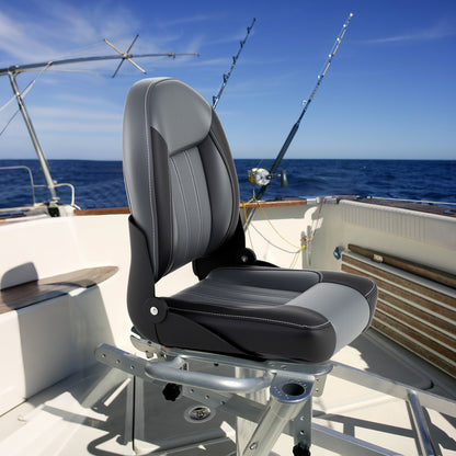 2-Pack Folding High Back Boat Chairs with Sponge Padding and Fixing Bolts-BK, Black