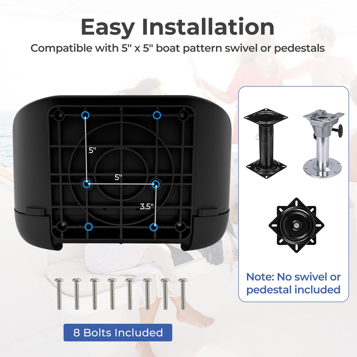 2-Pack Folding High Back Boat Chairs with Sponge Padding and Fixing Bolts-BK, Black