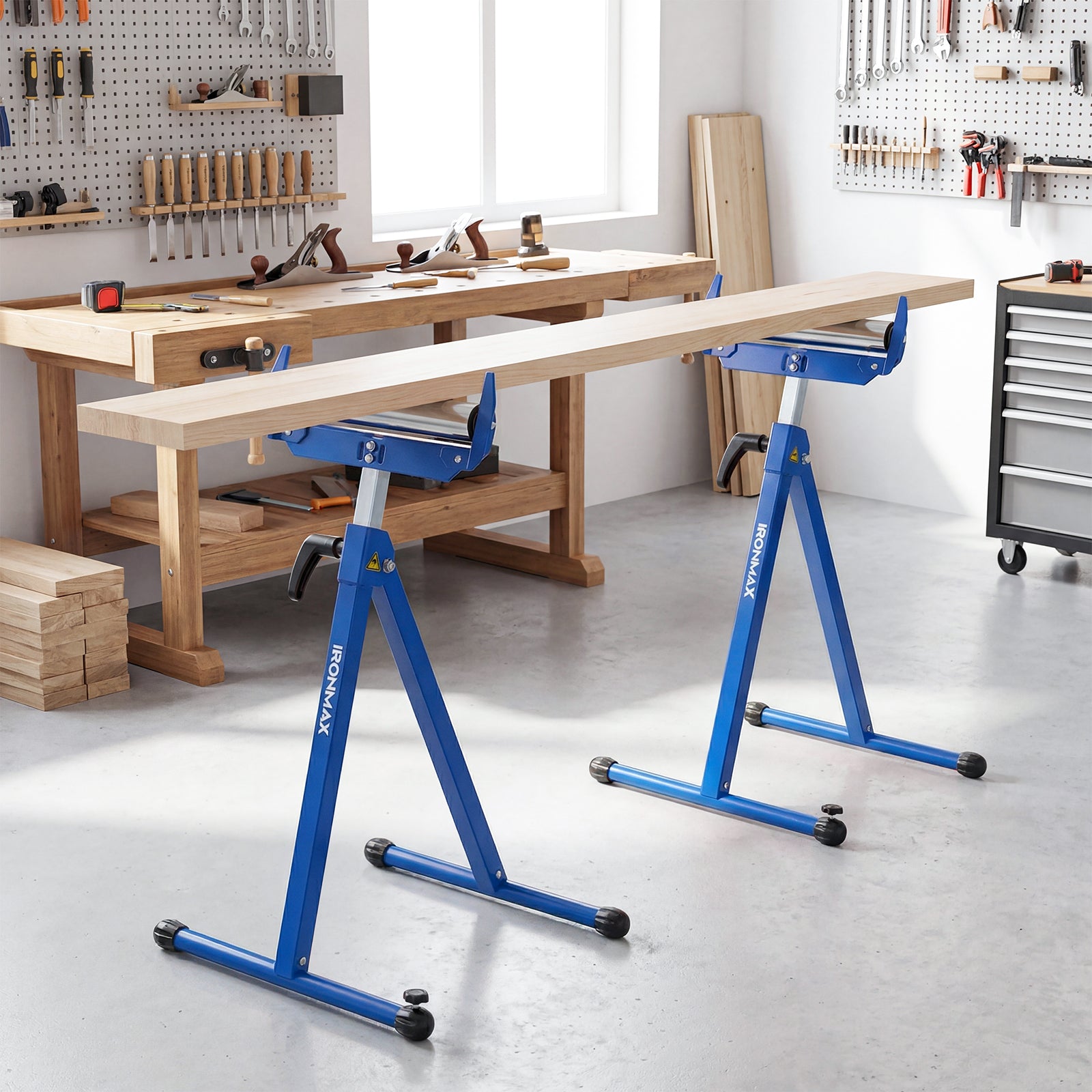 2-Pack Folding Roller Stands, Adjustable Height, Blue Garages at Gallery Canada
