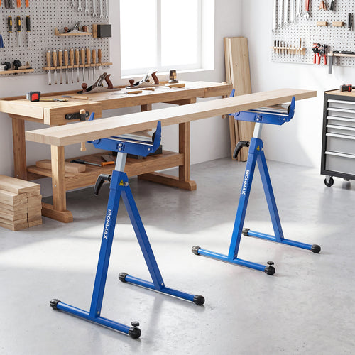 2-Pack Folding Roller Stands, Adjustable Height, Blue