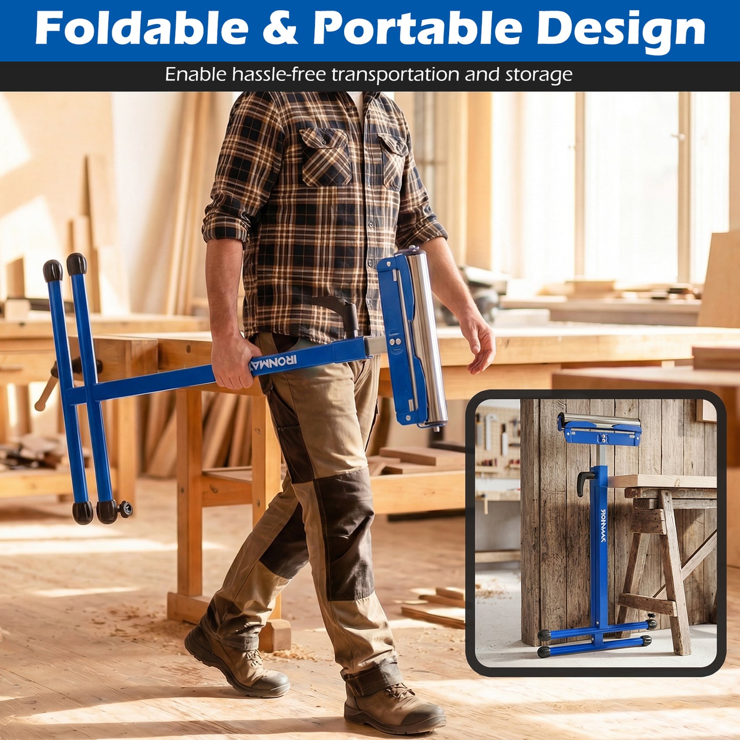 2-Pack Folding Roller Stands, Adjustable Height, Blue Garages at Gallery Canada