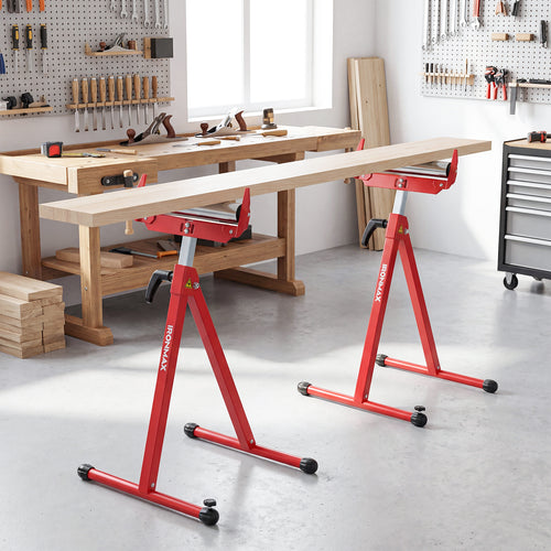 2-Pack Folding Roller Stands, Adjustable Height, Red