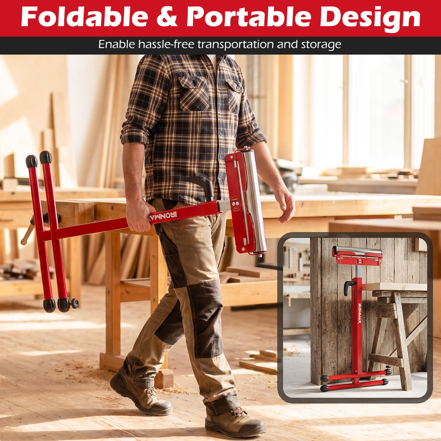 2-Pack Folding Roller Stands, Adjustable Height, Red Garages at Gallery Canada