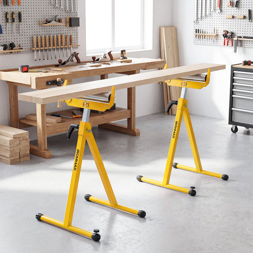 2-Pack Folding Roller Stands, Adjustable Height, Yellow
