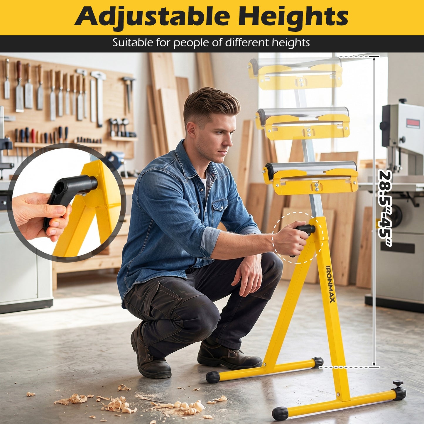 2-Pack Folding Roller Stands, Adjustable Height, Yellow Garages at Gallery Canada