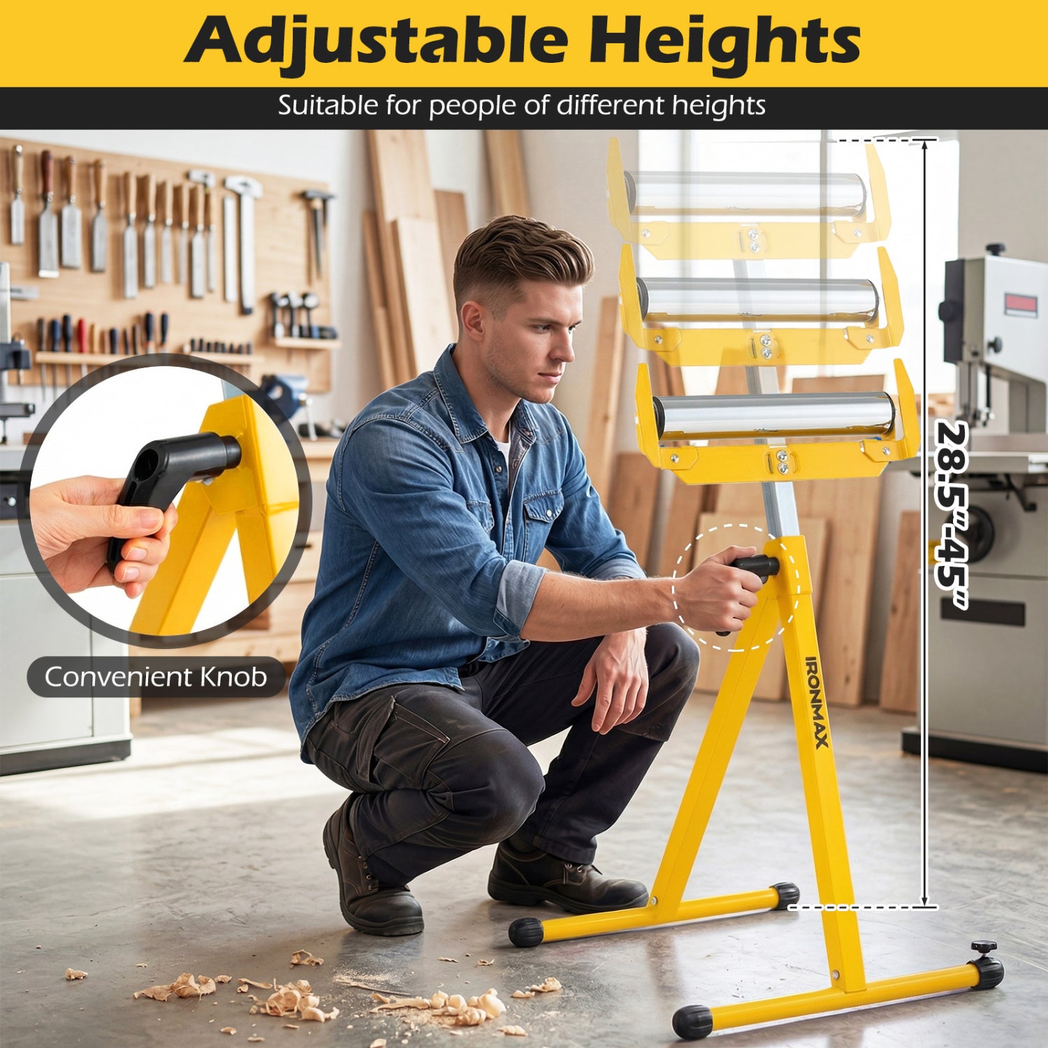 2-Pack Folding Roller Stands, Adjustable Height, Yellow Garages at Gallery Canada