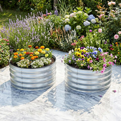 2 Pack Galvanized Raised Garden Bed Kit, Open-Ended Base, Silver