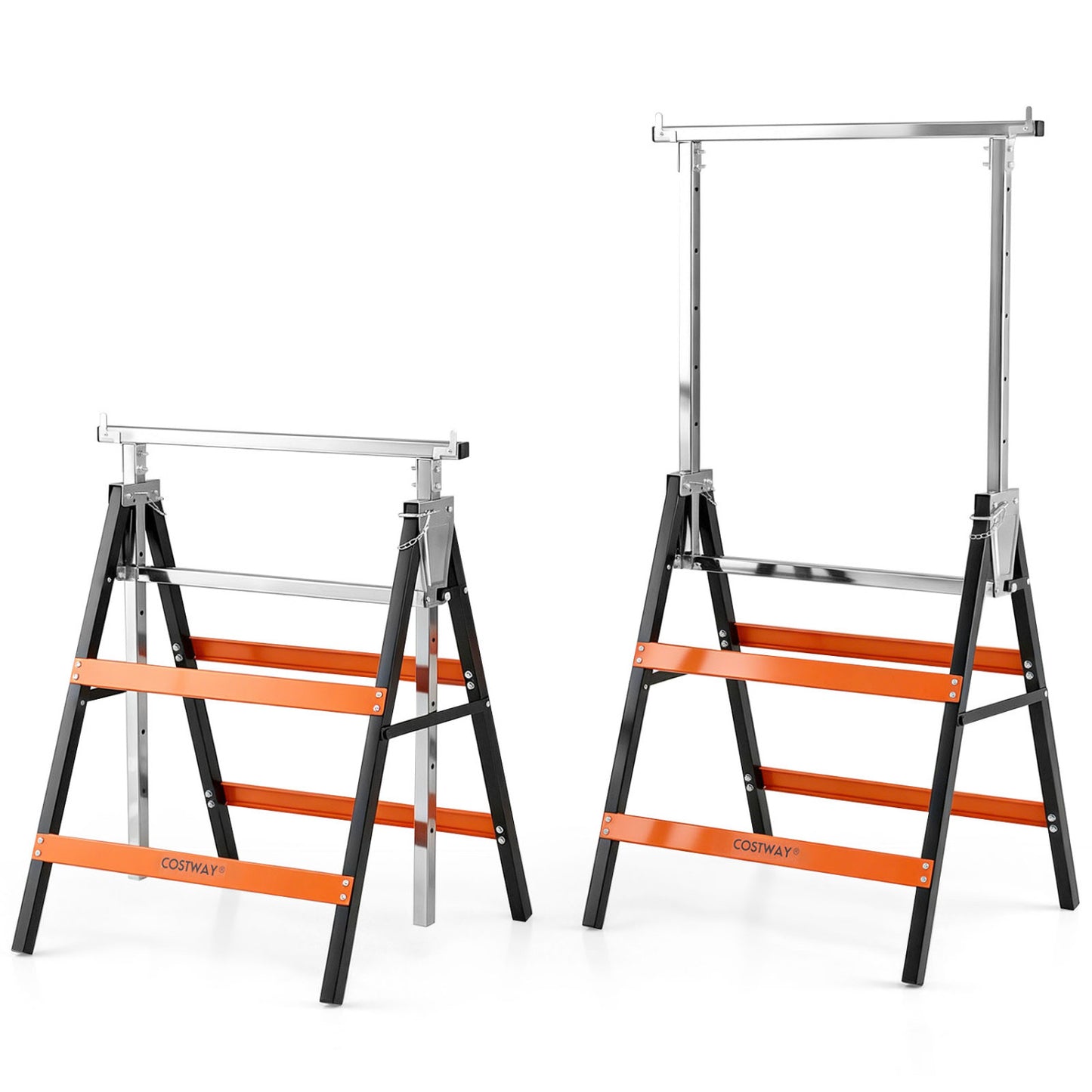 Metal Folding Saw Horses, Adjustable Height, 2-Pack, Orange