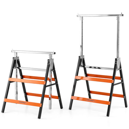 Metal Folding Saw Horses, Adjustable Height, 2-Pack, Orange