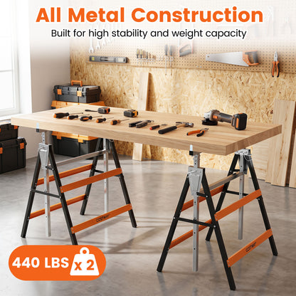 Metal Folding Saw Horses, Adjustable Height, 2-Pack, Orange