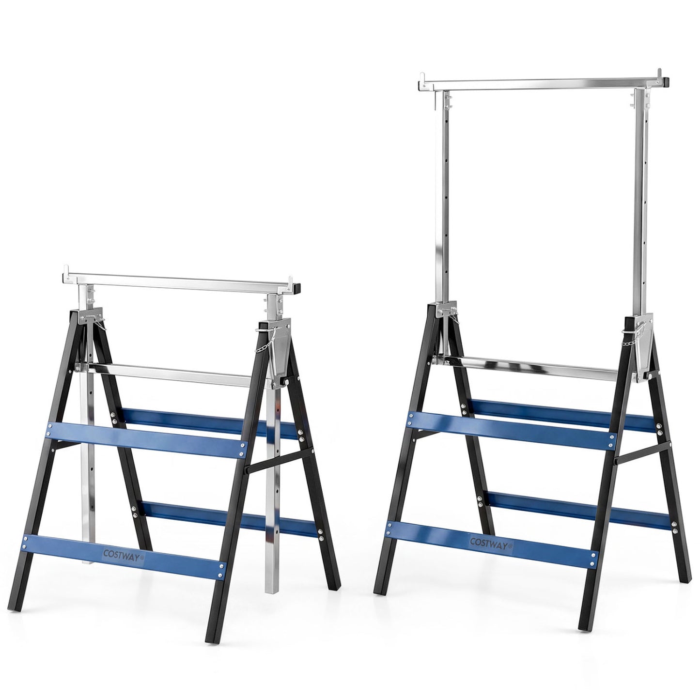 2 Pack Heavy Duty Metal Folding Saw Horses, Blue