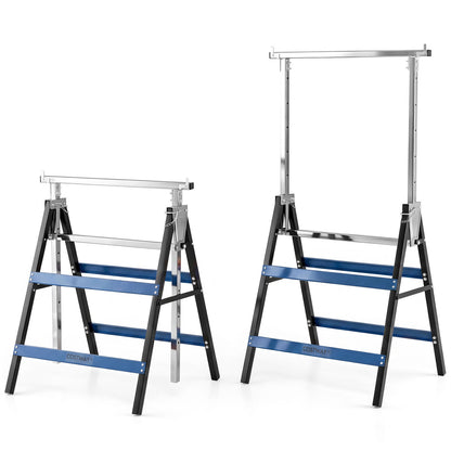 2 Pack Heavy Duty Metal Folding Saw Horses, Blue