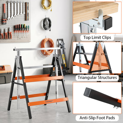 Metal Folding Saw Horses, Adjustable Height, 2-Pack, Orange Garages at Gallery Canada