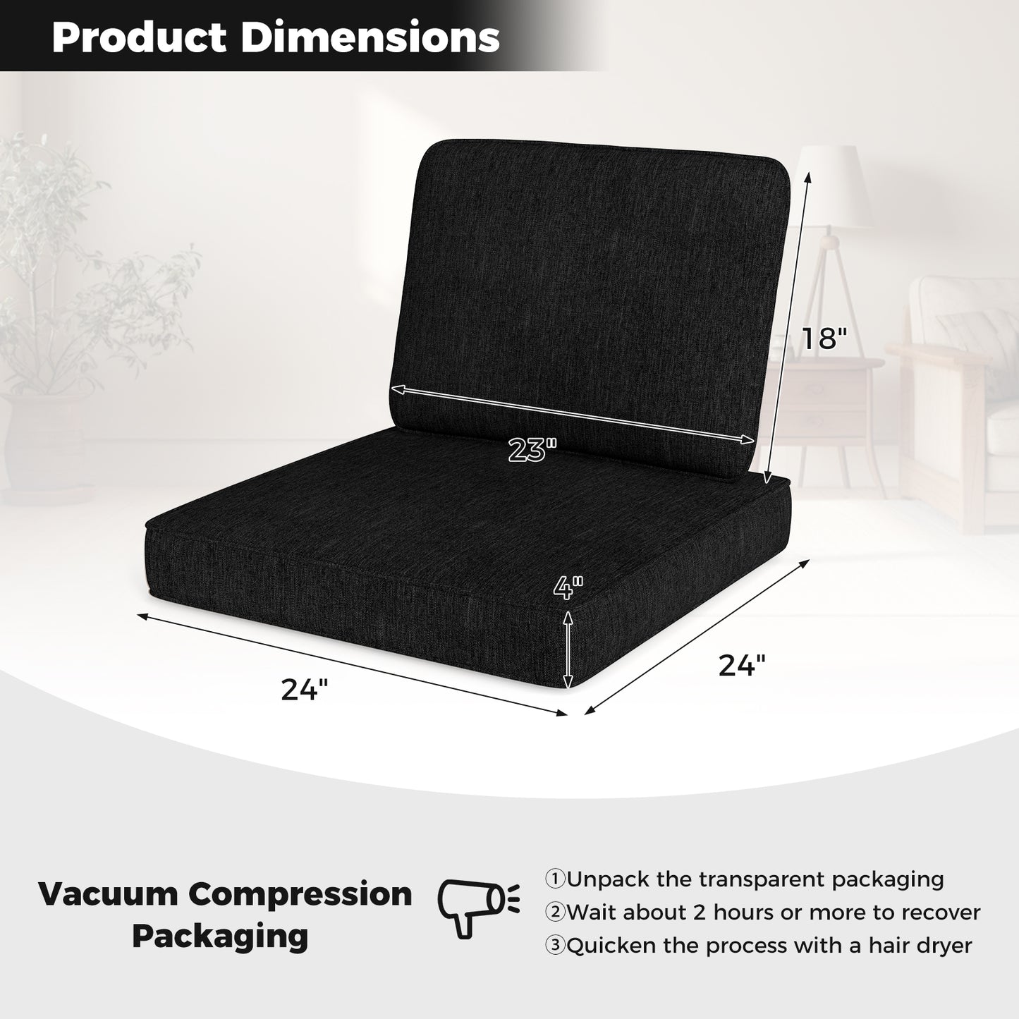 2-Pack Outdoor Patio Cushion Set, Removable Covers, Black Outdoor Furniture Accessories at Gallery Canada