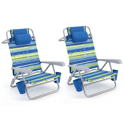 Portable Folding Beach Chair, 7-Position Backrest, 2 Pack, Blue