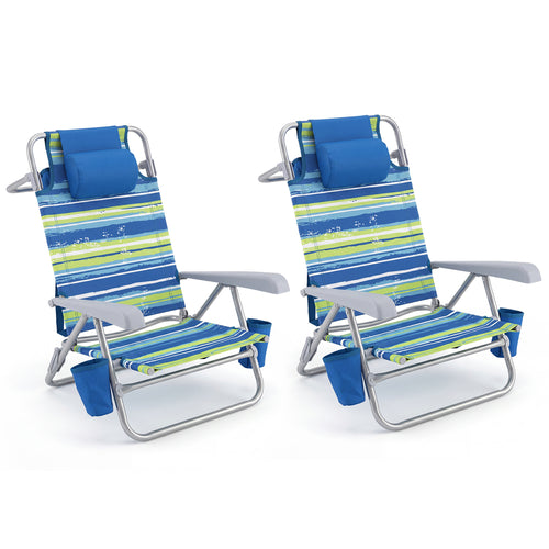 Portable Folding Beach Chair, 7-Position Backrest, 2 Pack, Blue