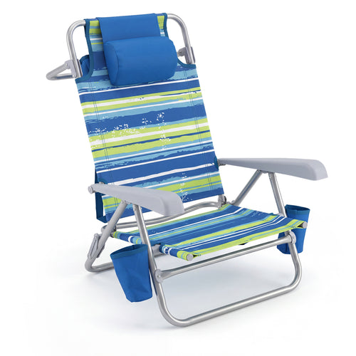 Portable Folding Beach Chair, 7-Position Backrest, 2 Pack, Blue