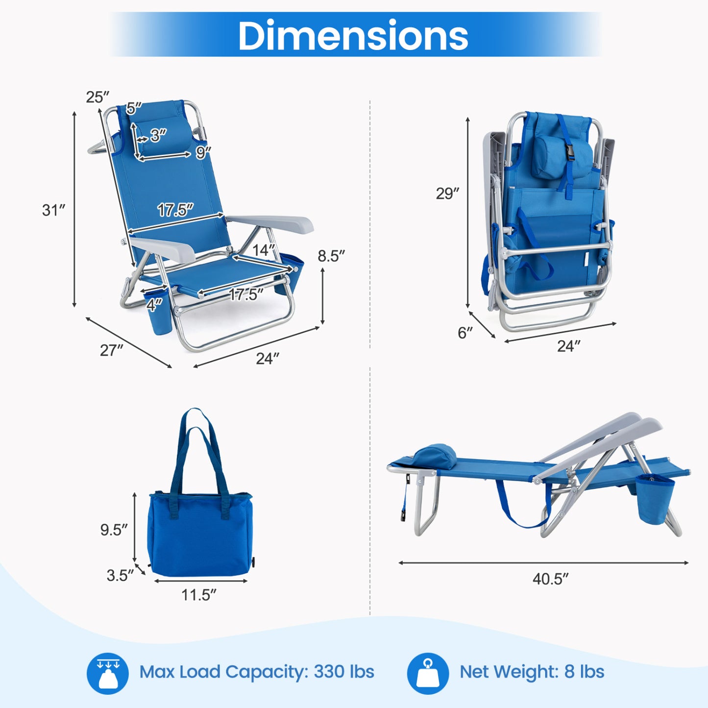 2 Pack Portable Folding Beach Chair