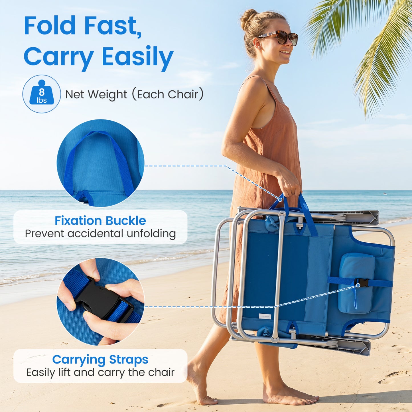 2 Pack Portable Folding Beach Chair