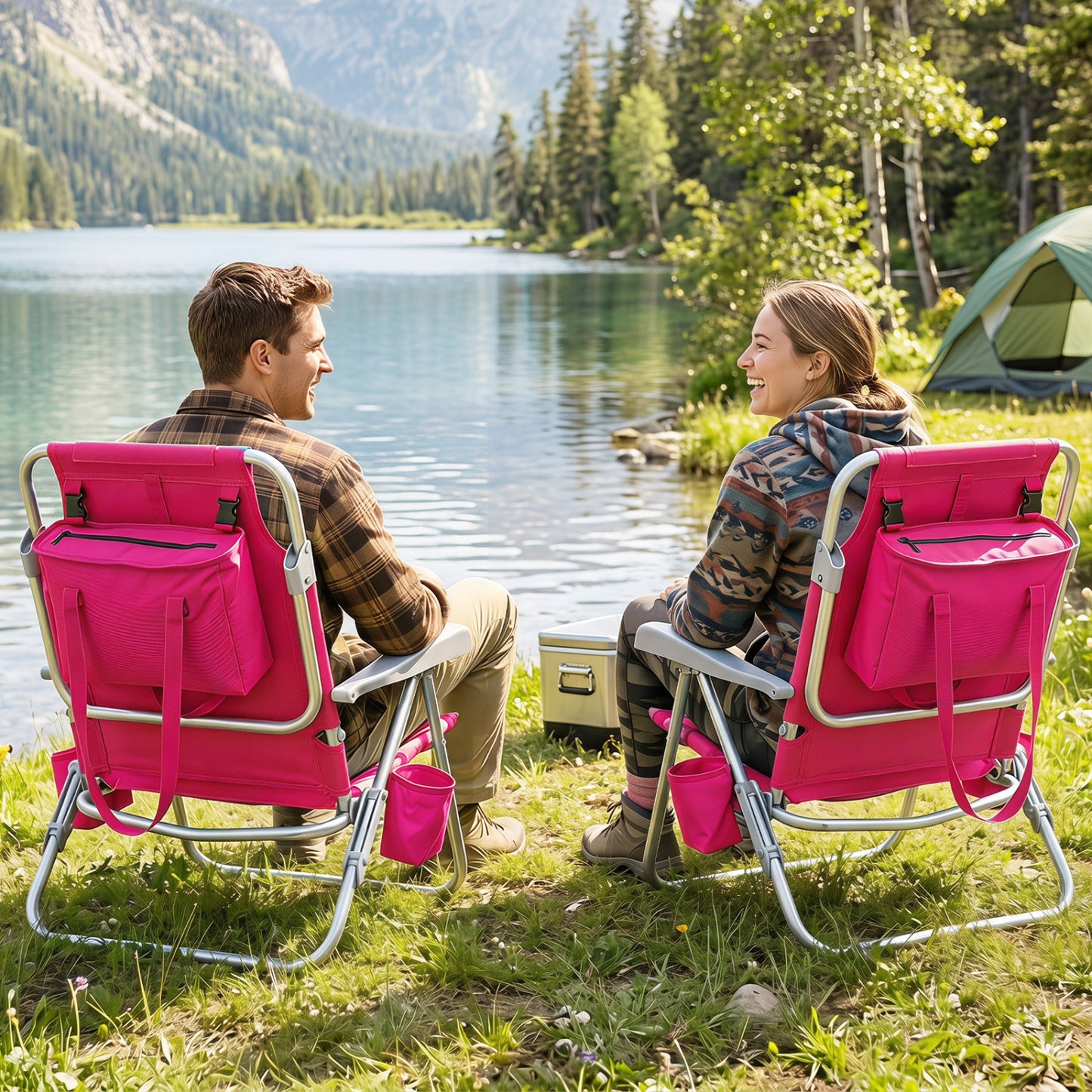 2 Pack Chaise de plage pliante portable, 7 positions, Rose