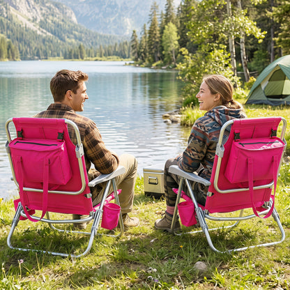 2 Pack Chaise de plage pliante portable, 7 positions, Rose