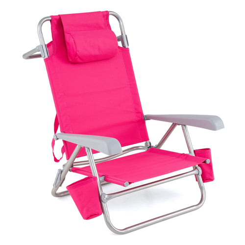 2 Pack Portable Folding Beach Chair, 7-Position, Pink