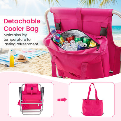 2 Pack Chaise de plage pliante portable, 7 positions, Rose