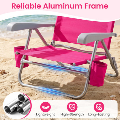 2 Pack Chaise de plage pliante portable, 7 positions, Rose