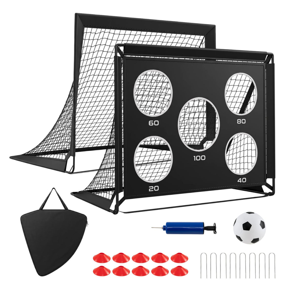 2-Pack Soccer Goals Set with Cones Ball Ground Stakes