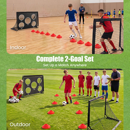 2-Pack Soccer Goals Set with Cones Ball Ground Stakes
