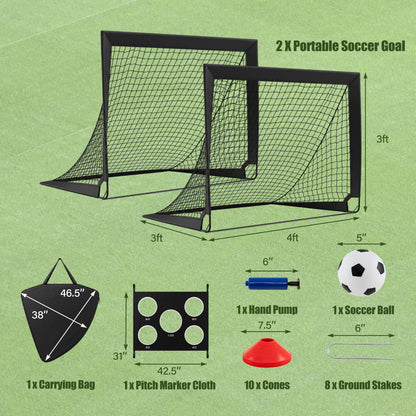 2-Pack Soccer Goals Set with Cones Ball Ground Stakes