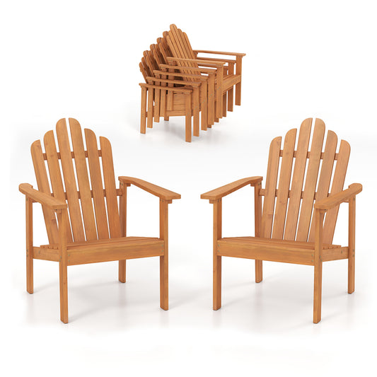 2-Pack Stackable Adirondack Chairs, Solid Acacia Wood Patio Adirondack Chairs Natural at Gallery Canada