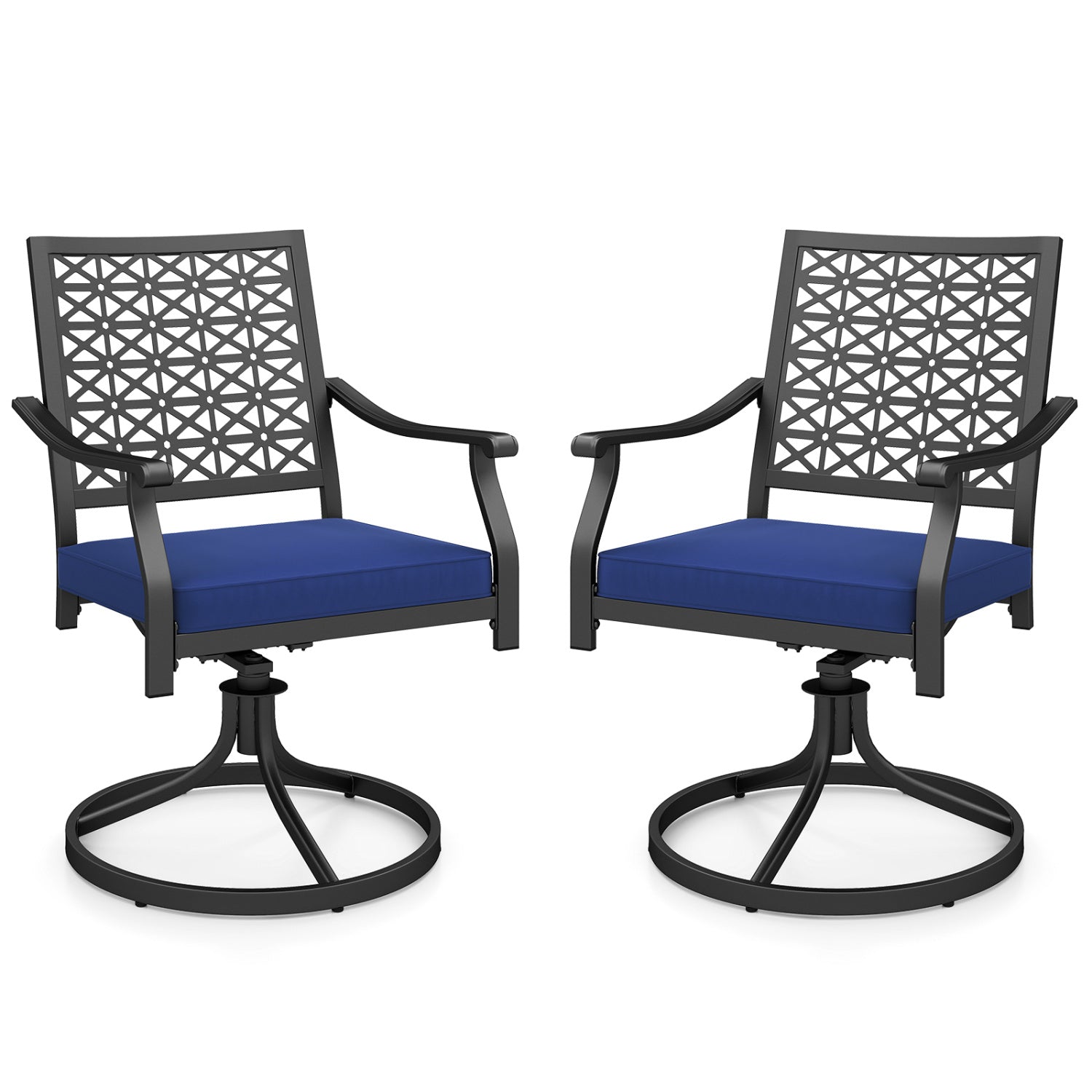 2 Pack Swivel Outdoor Chairs, Soft Cushions, Round Steel Base, Navy Patio Dining Chairs Navy at Gallery Canada