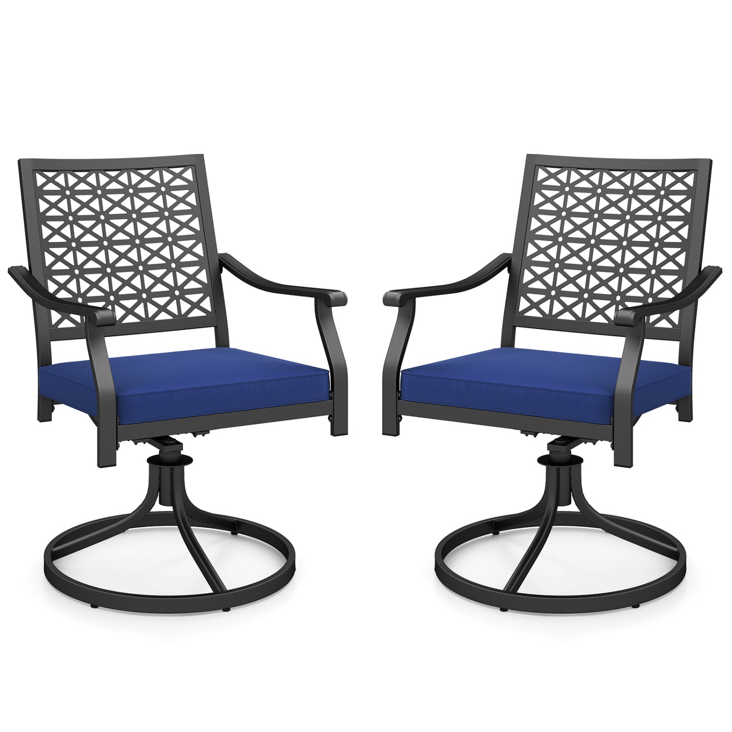 2 Pack Swivel Outdoor Chairs, Soft Cushions, Round Steel Base, Navy Patio Dining Chairs Navy at Gallery Canada