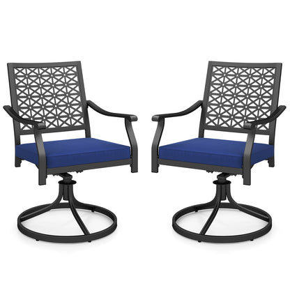 2 Pack Swivel Outdoor Chairs, Soft Cushions, Round Steel Base, Navy Patio Dining Chairs Navy at Gallery Canada