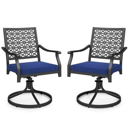 2 Pack Swivel Outdoor Chairs, Soft Cushions, Round Steel Base, Navy Patio Dining Chairs Navy at Gallery Canada